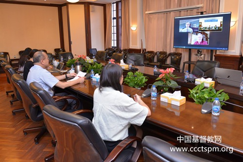 沈学彬牧师与大卫·俄克特主教举行视频会议